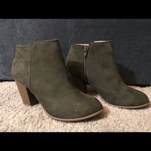 Olive suede booties